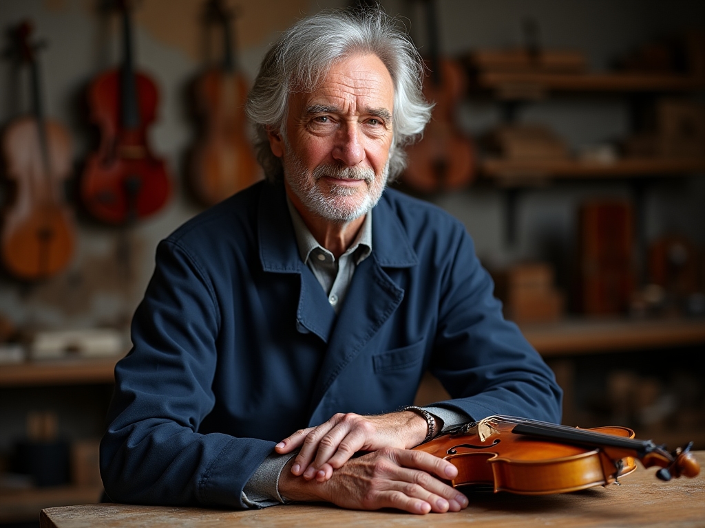 Maître luthier J.F. Blondel dans son atelier